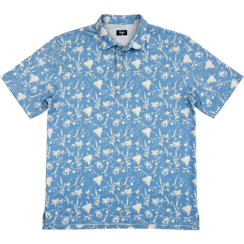 Waggle Golf Polo Mens 2XL Blue Bee Floral Performance Short Sleeve Stretch